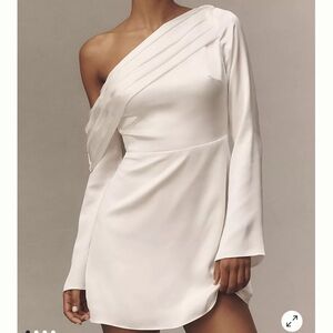 BHLDN Long-Sleeve Asymmetric Off-Shoulder Mini Dress